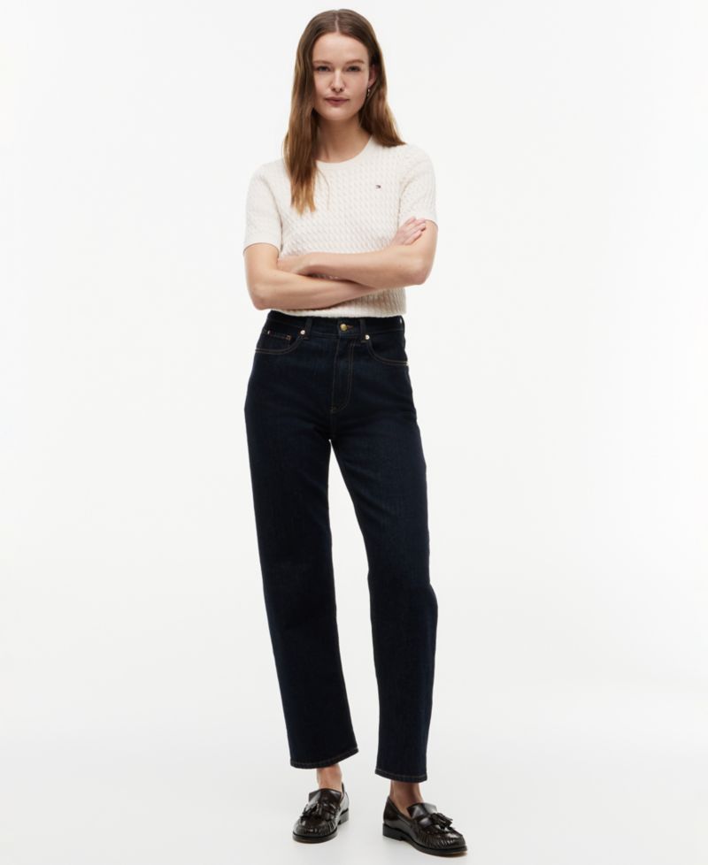 Women's High-Waist Tapered Ankle Cotton Jeans