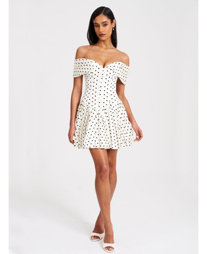 Women's Edeline Polka Dot Off-shoulder Pleated Mini Dress