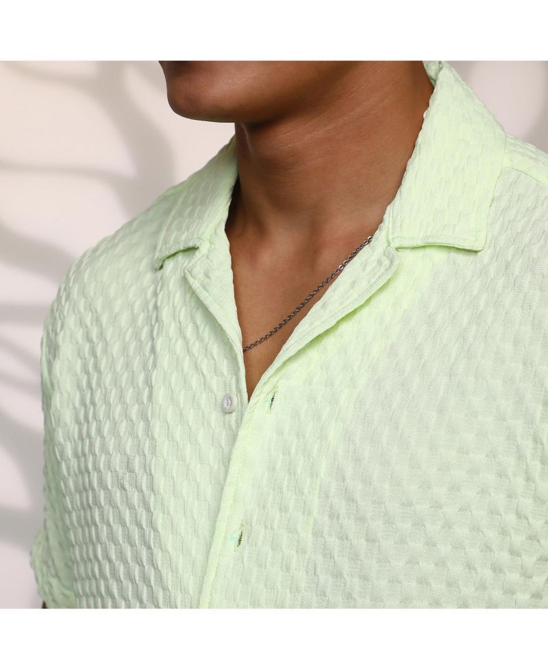 Men's Lime Green Cubic-Textured Resort Shirt