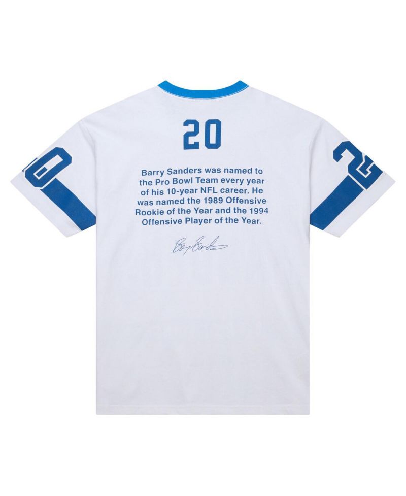Men's Barry Sanders White Detroit Lions Name & Number Team Origins Vintage Logo T-Shirt