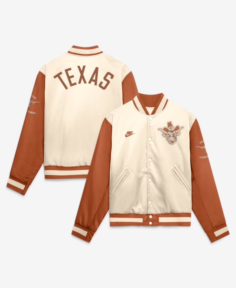 Men's Natural/Texas Orange Texas Longhorns Legacy Full-Snap Bomber Jacket