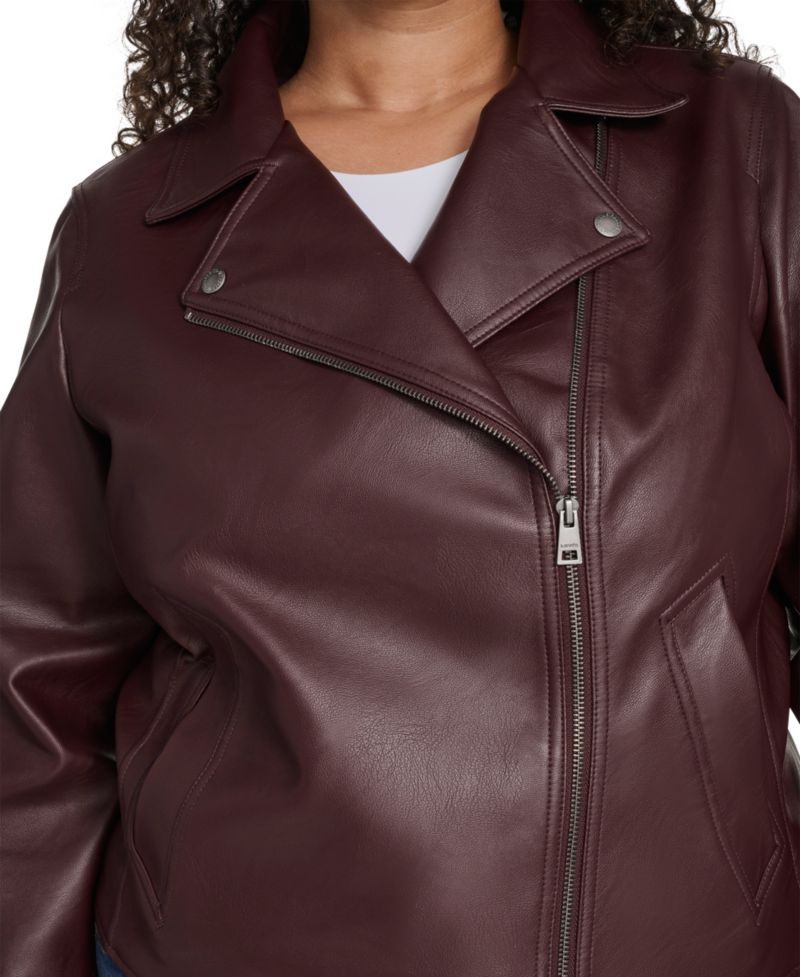 Plus Size Faux-Leather Long Sleeve Moto Jacket