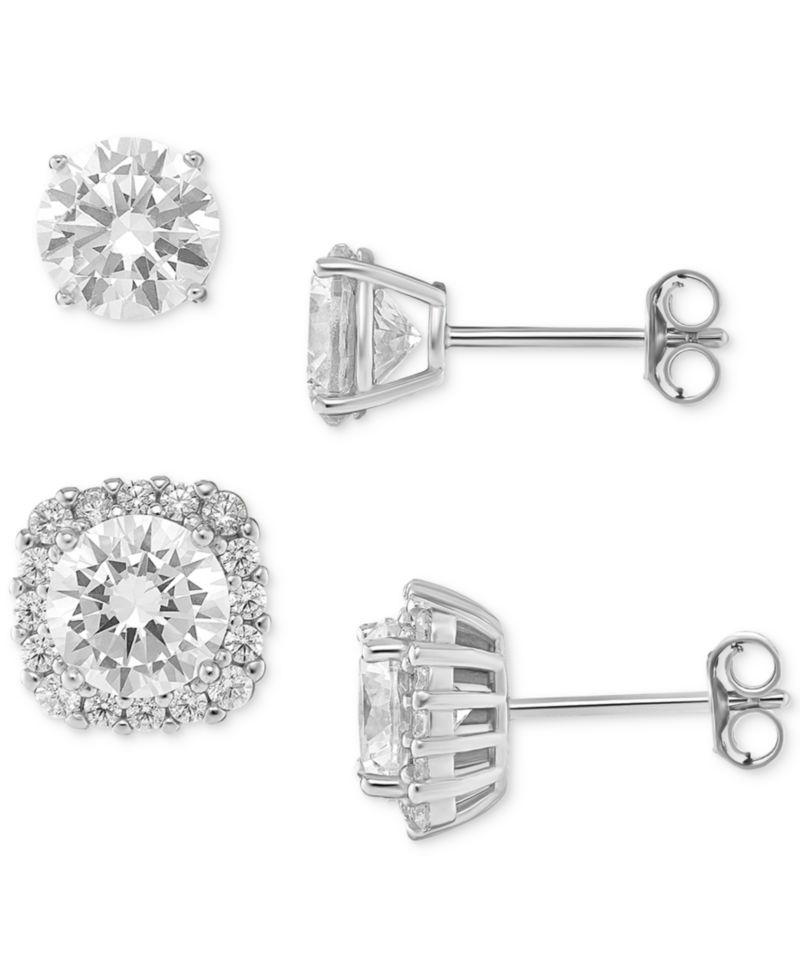 2-Pc. Set Cubic Zirconia Halo & Stud Earrings in Sterling Silver
