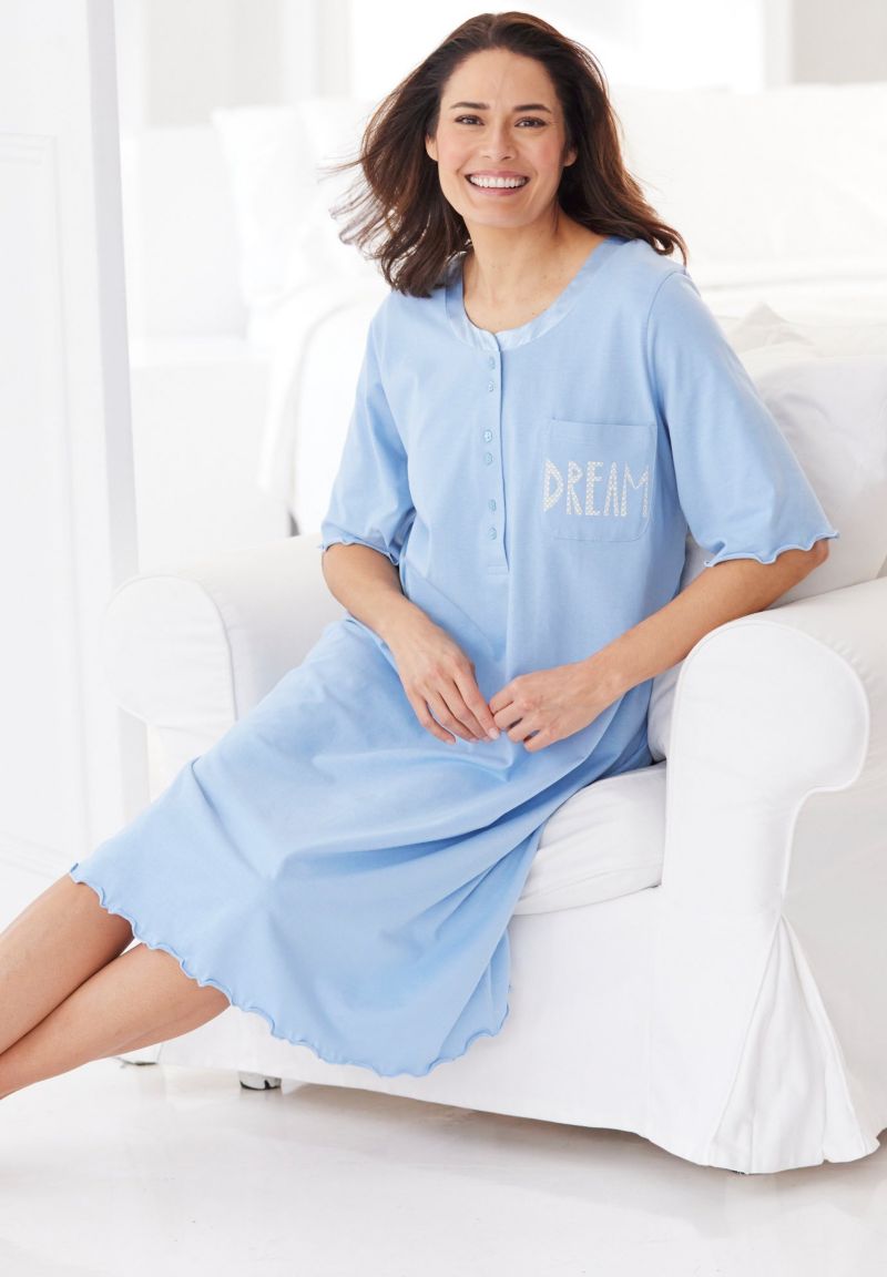 Women's Satin Trim Cotton Sleepshirt