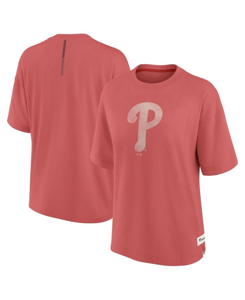 Women's Red Philadelphia Phillies Oversized Elements Raw Edge Future Ground T-Shirt