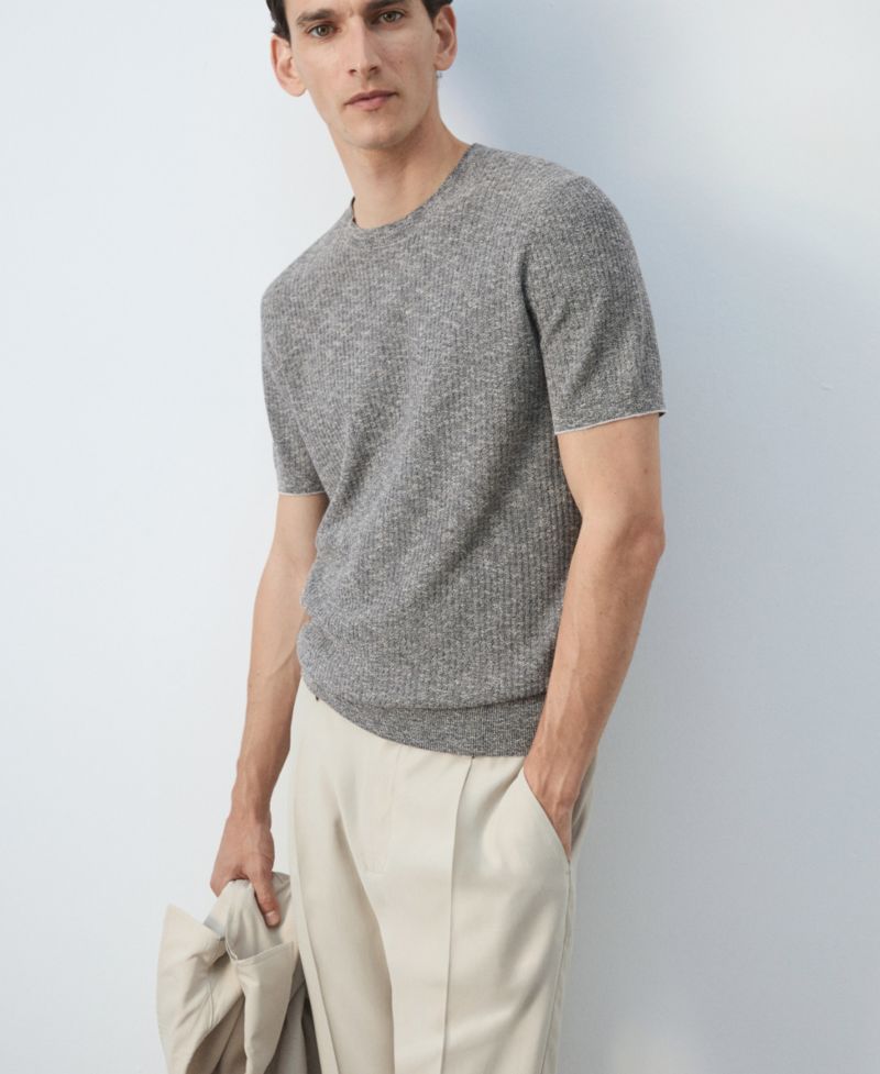 Men's Ribbed Linen-Cotton Blend T-Shirt