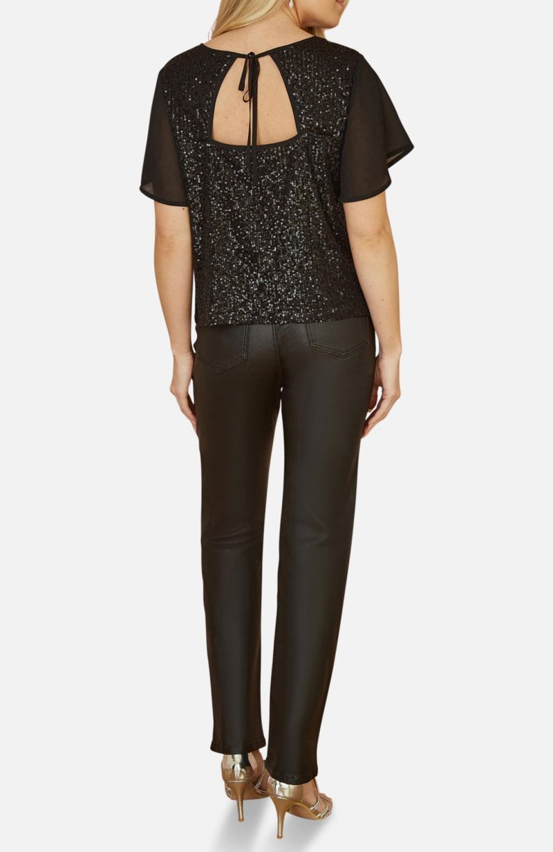Women's Sheer Sleeve Sequin Top