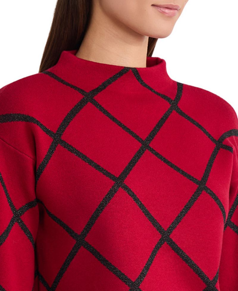 Women's Lurex Diamond Mock Neck Long-Sleeve Sweater