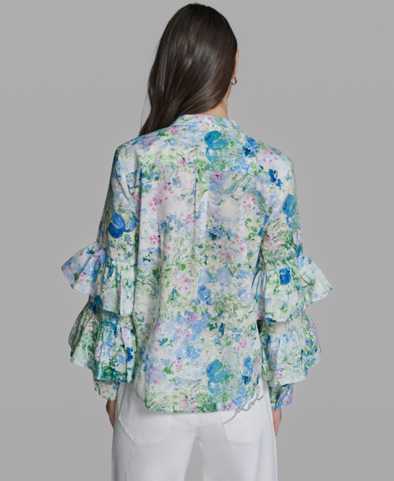 Women's Long-Sleeve Collared Printed Shirt