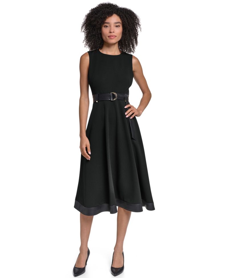 Women's Midi Crewneck Fit & Flare Dress