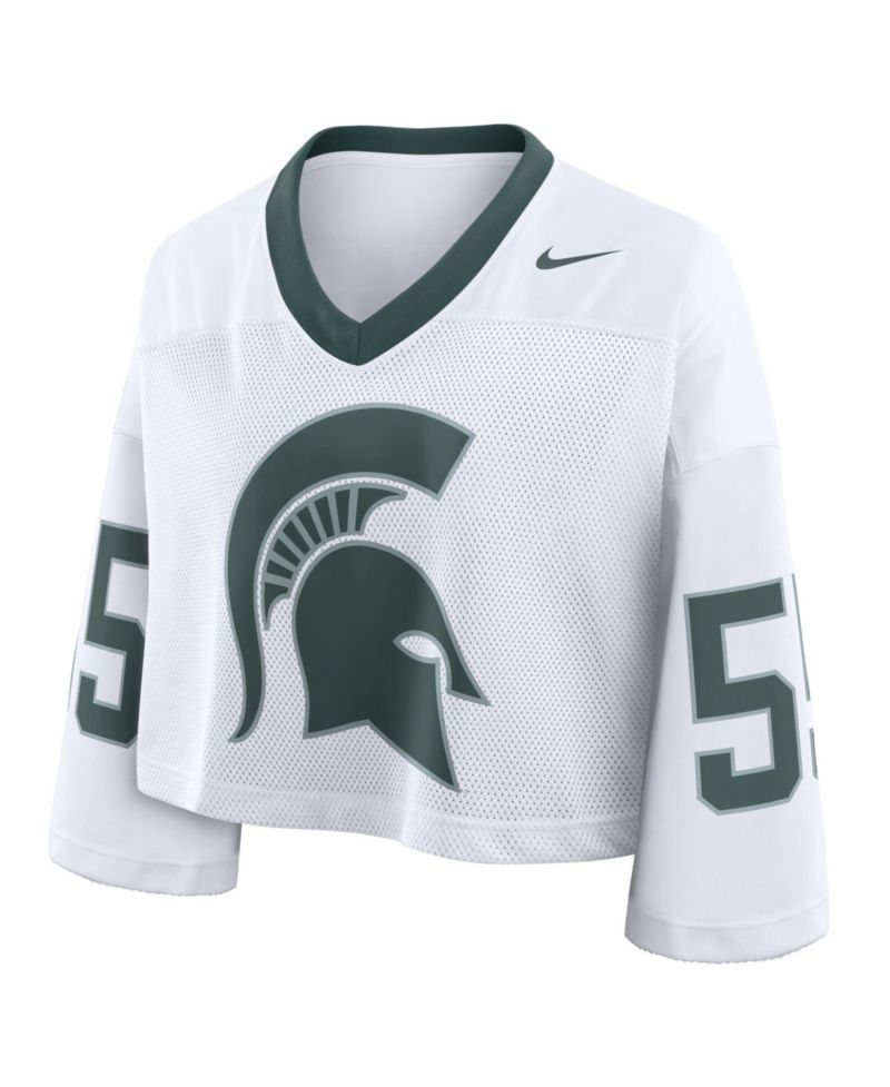 Women's White Michigan State Spartans Oversized Logo Cropped Fashion Jersey
