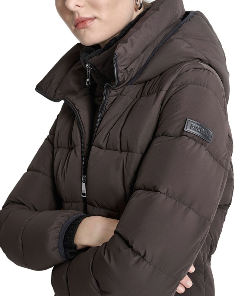 Women's Bibbed Hooded Zip-Front Puffer Coat