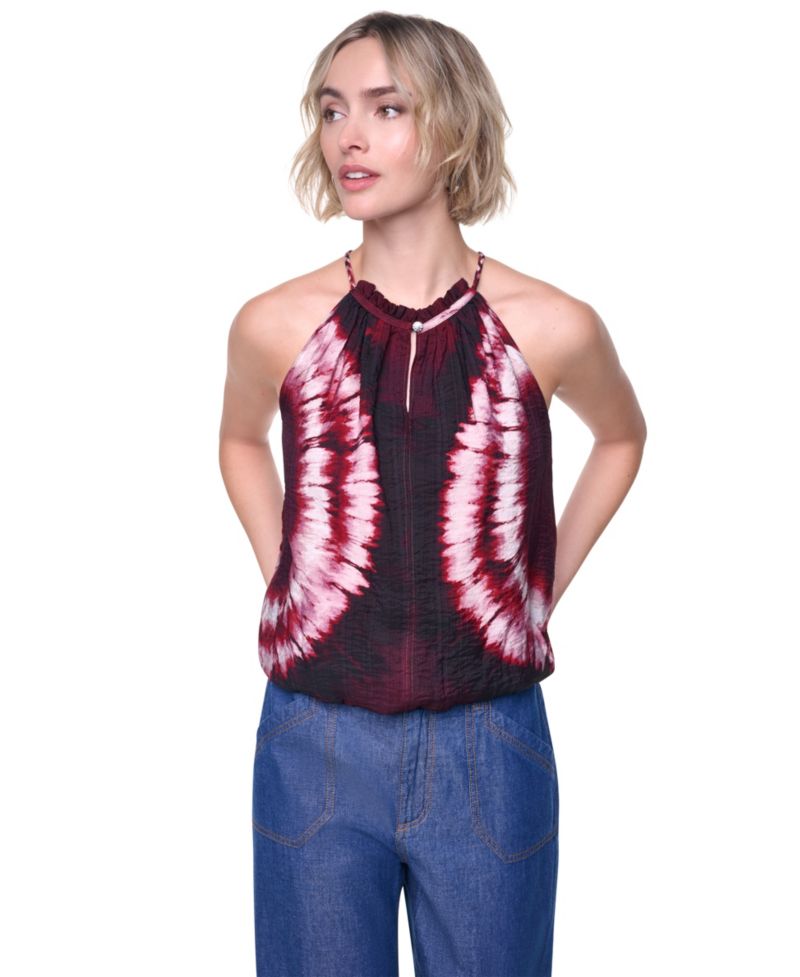 Women's Printed Halter Neck Button Placket Top
