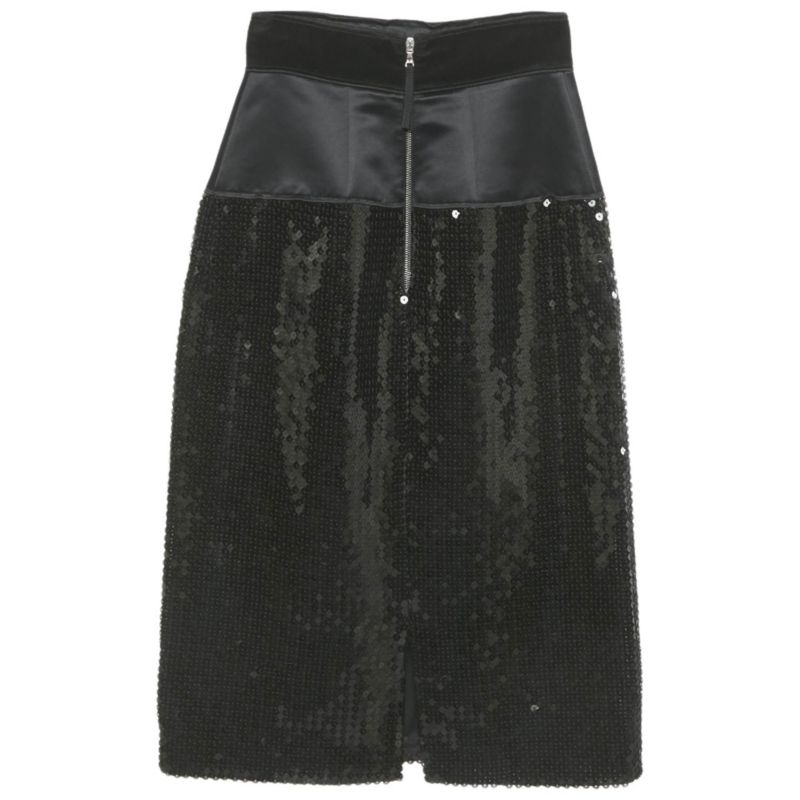 Women's Black Sequin & Satin Pencil Skirt