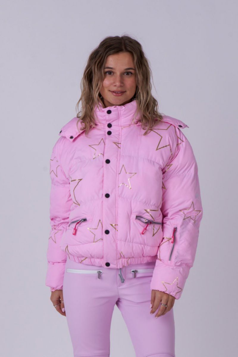 Women's Pink with Stars Chic Puffer Jacket