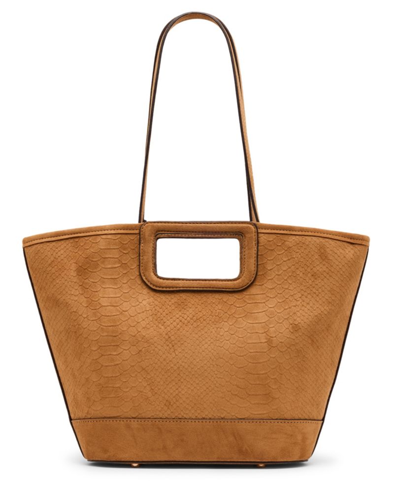 Textured Faux Suede Small Cut Out Handle Tote Handbag