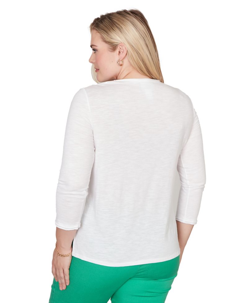 Petite Resort Living Tropical Flower Embroidered Crew Neck Top