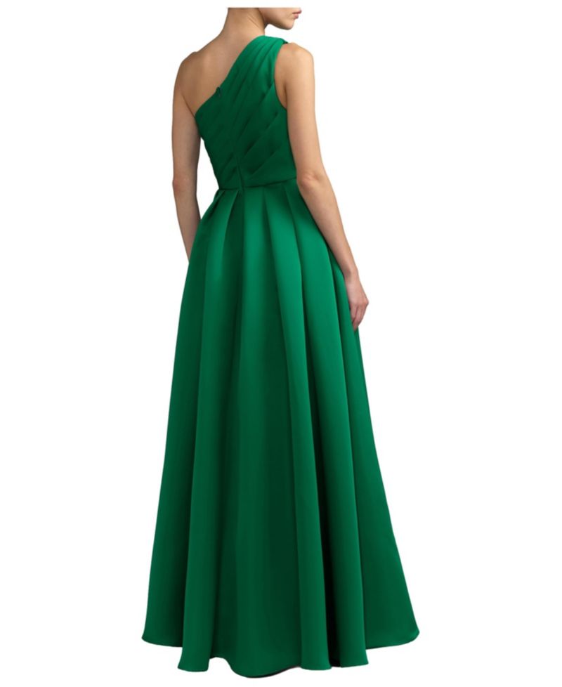 Women's One Shoulder Draped Satin Gown with Overskirt