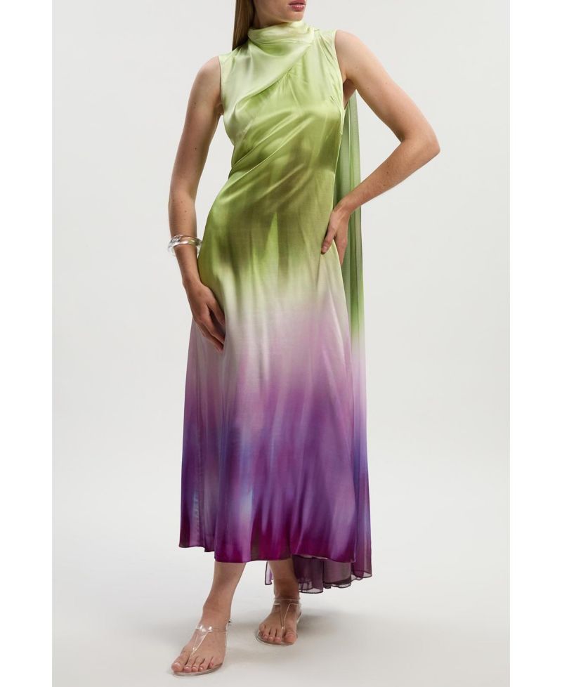Women's Ombre Satin Cape Midi Dress