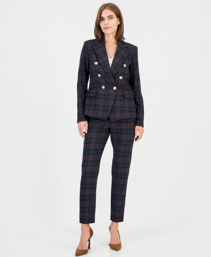 Women's Double-Breasted Plaid Blazer