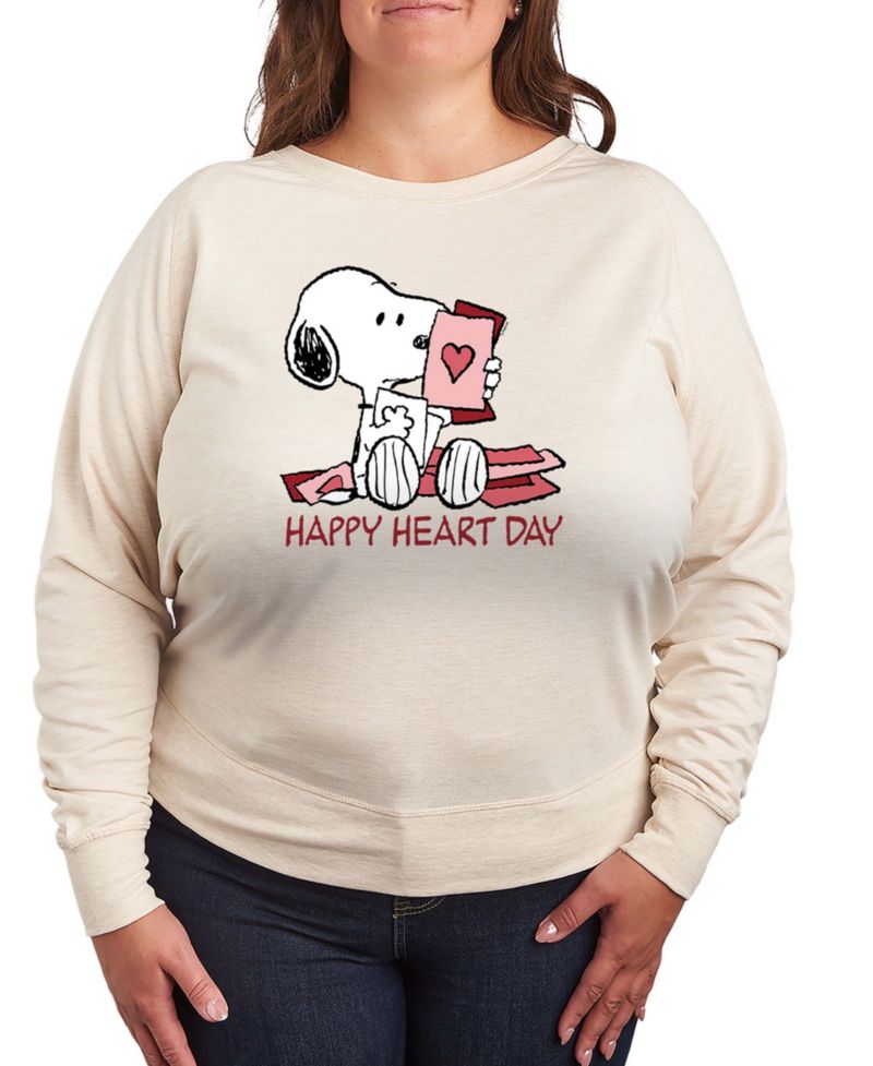 Women's Peanuts Snoopy Happy Heart Day Valentine French Terry Long-Sleeve T-Shirt