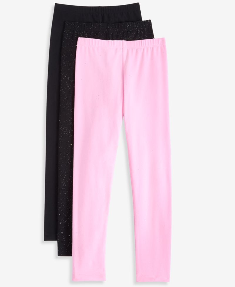 Girls' XS-XL Solid and Sparkle Leggings, 3-Pack