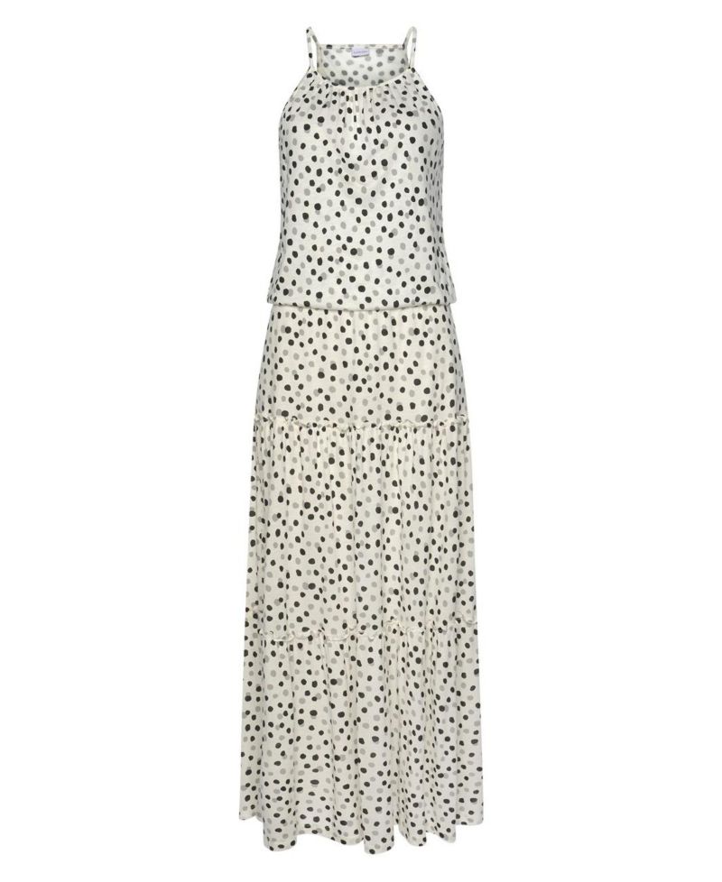 Women's Polka-Dot Tiered High-Neck Maxi Dress