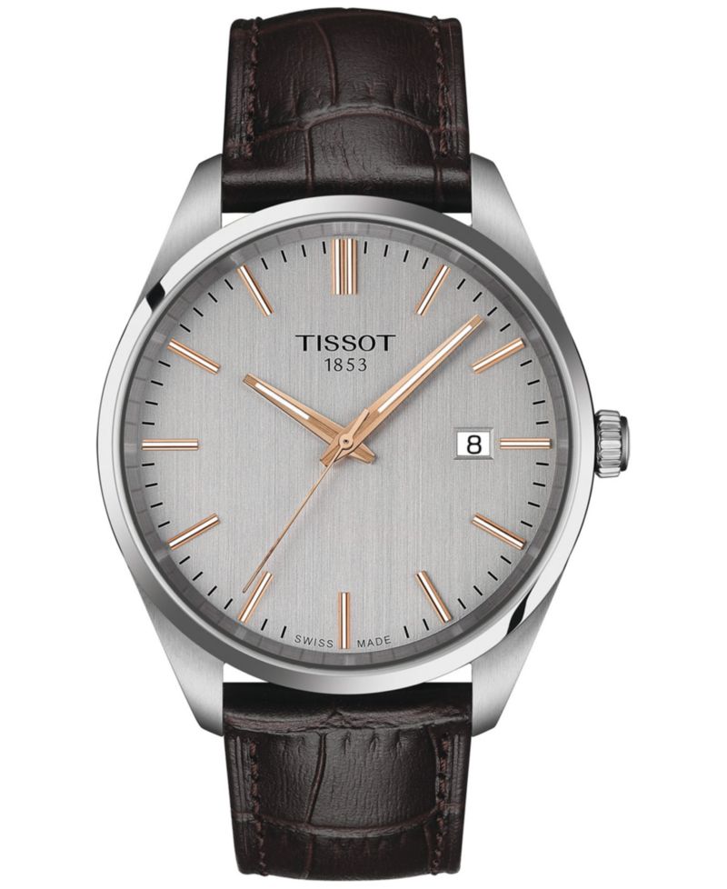 Men's Swiss PR 100 Brown Leather Strap Watch 40mm