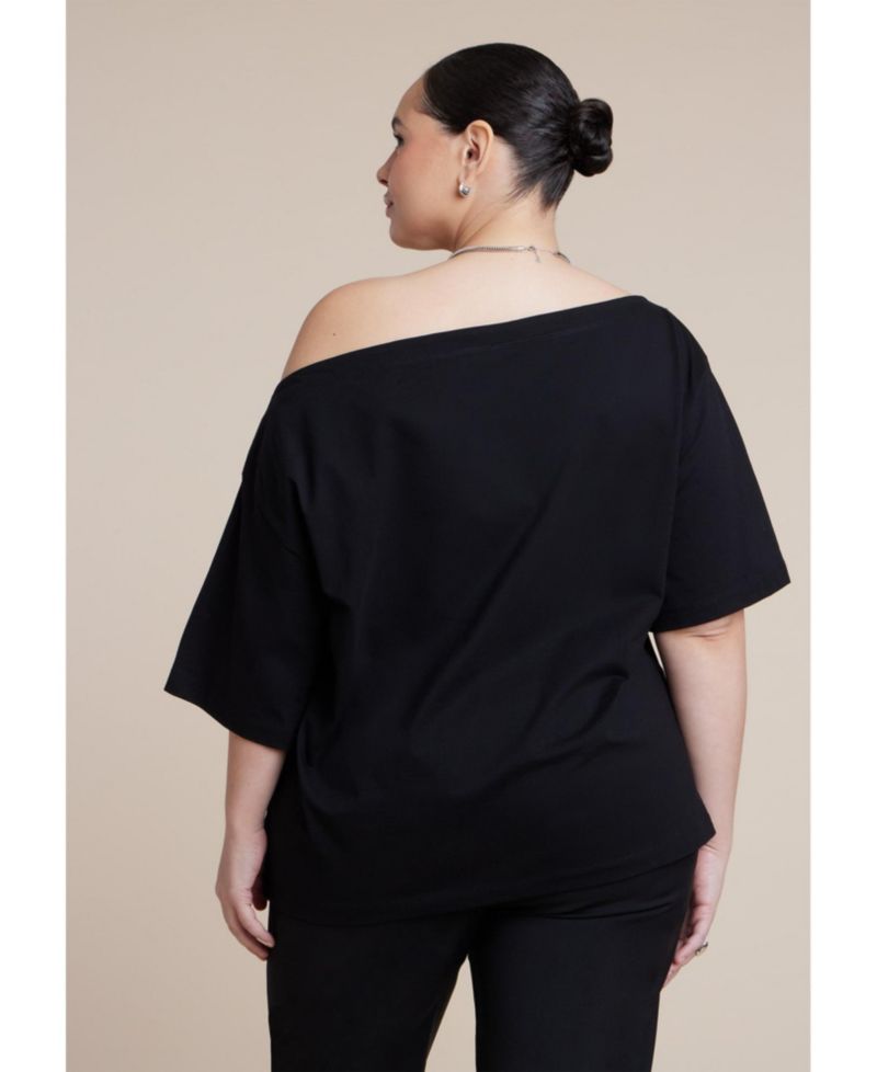 Plus Size Slouchy Oversized Dropped-Shoulder Boat-Neck Tee