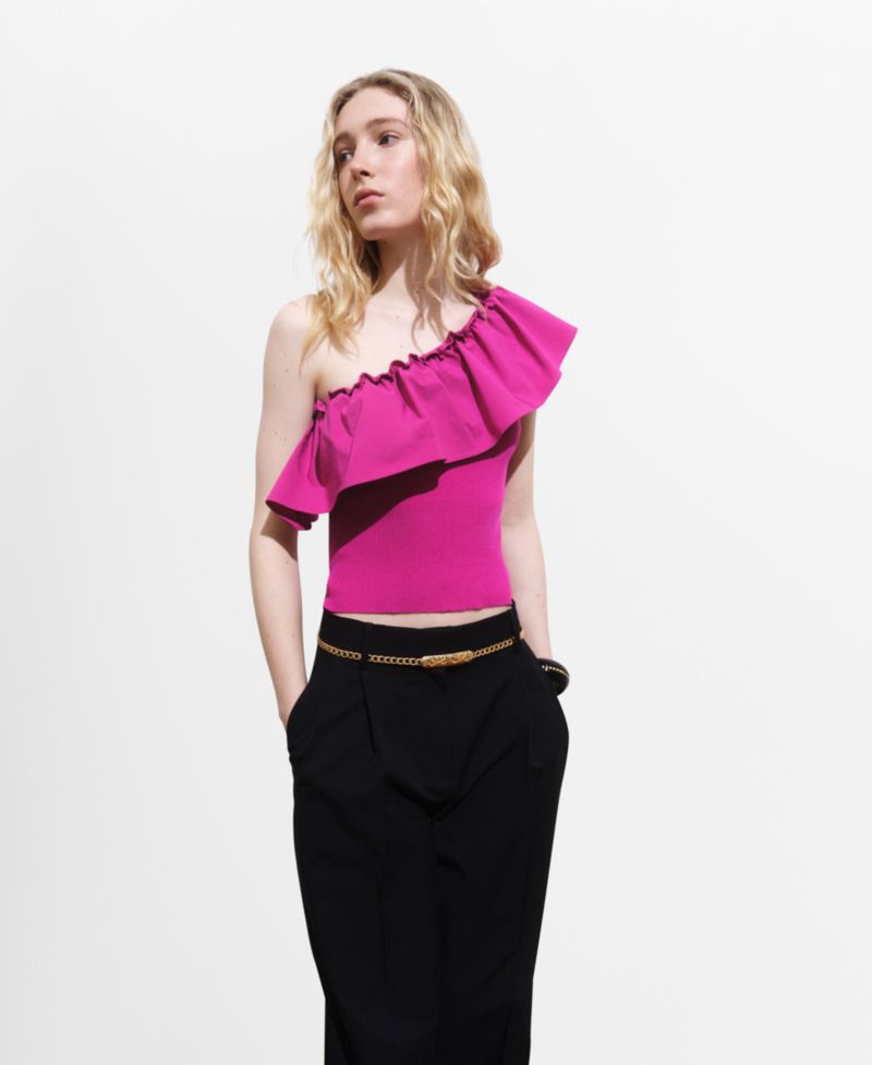 Women's Combined Knit Fabric Asymmetric Top