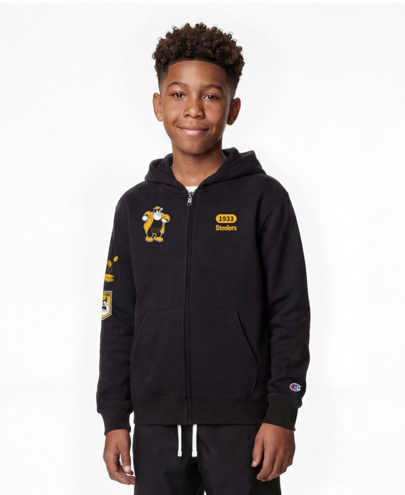 Big Boys and Girls Black Pittsburgh Steelers Disney X Champion Full-Zip Hoodie