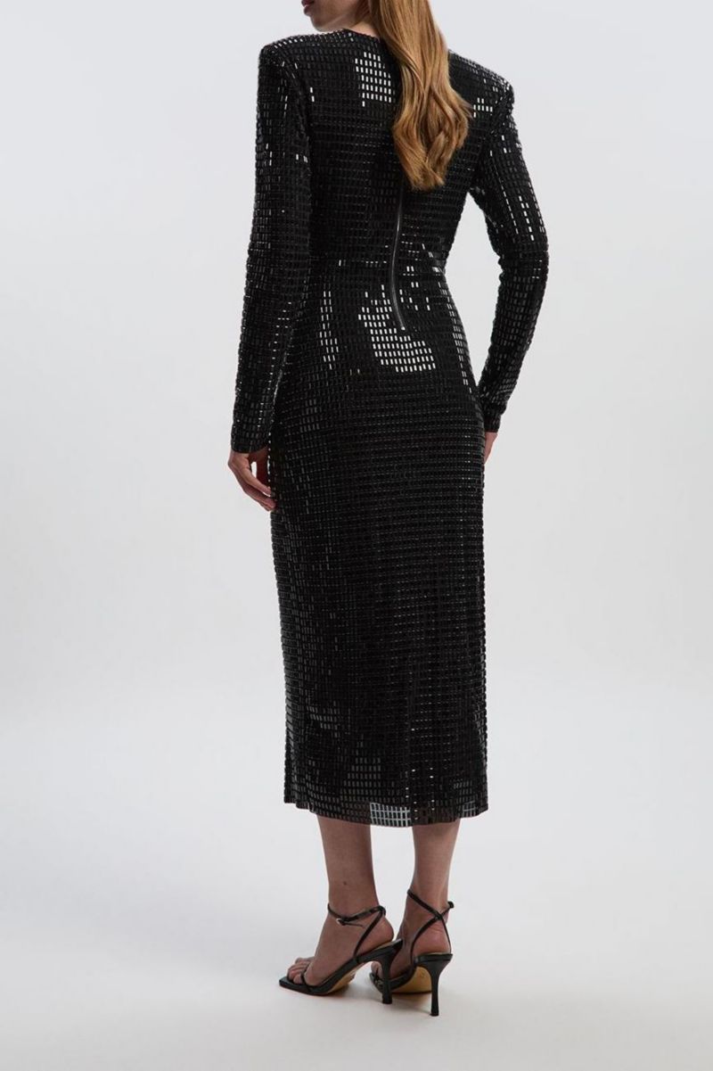 Women's Long Sleeve Plunge Neck Midi Dress