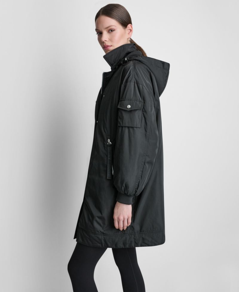 Women's Removable Hood Long Flight Quilted-Lined Jacket