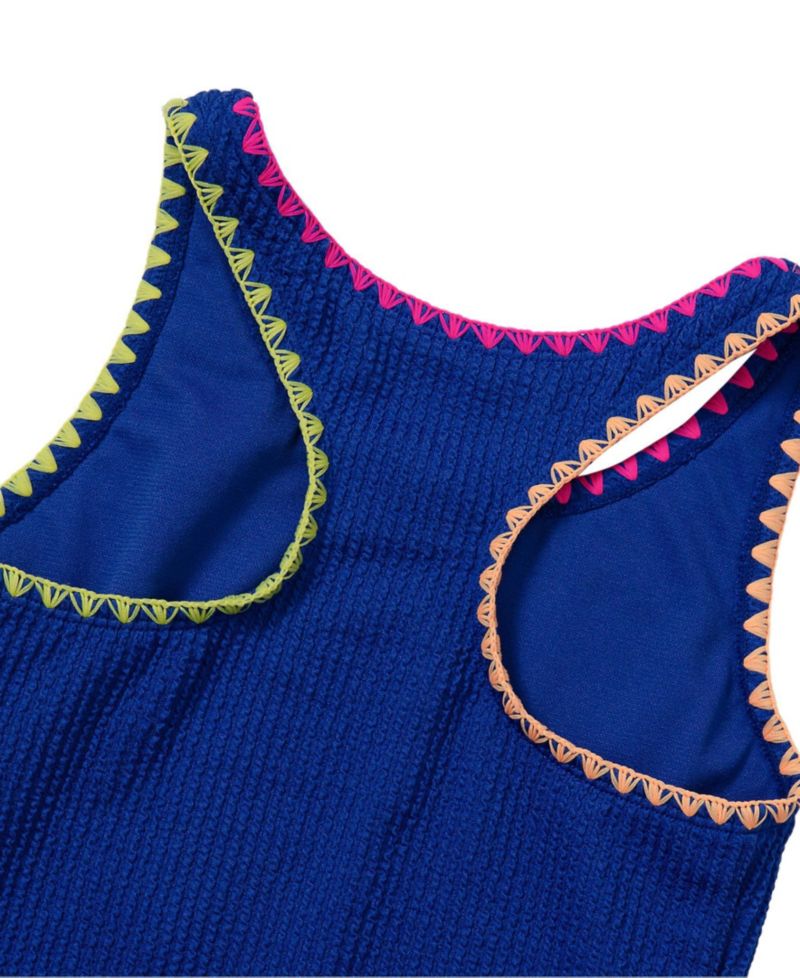 Girls Chlorine Resistant Embroidered One Piece Swimsuit