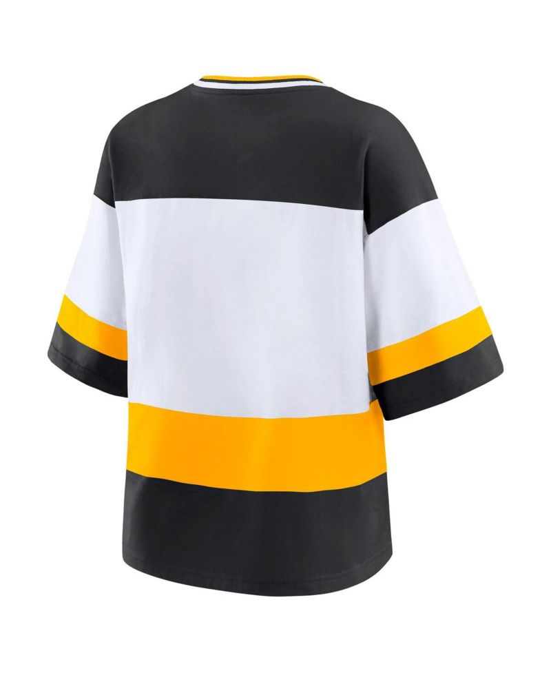 Women's Black/White Boston Bruins Jersey Style T-Shirt