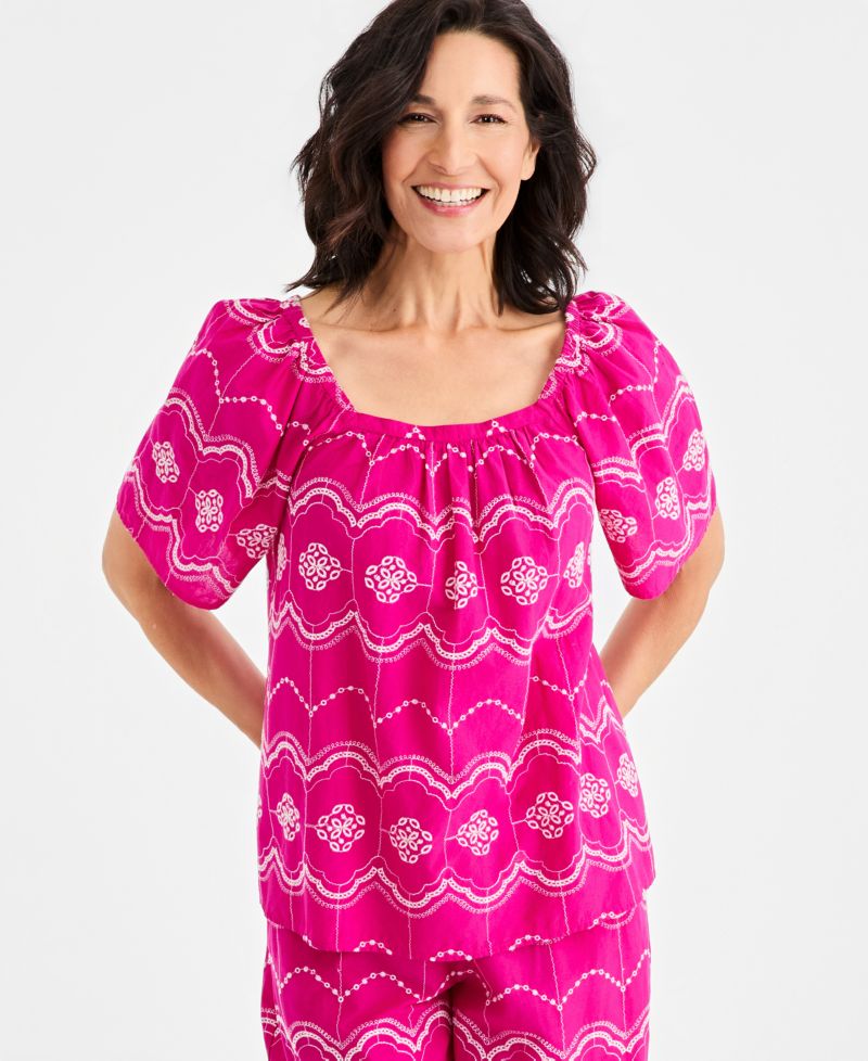 Women's Cotton Embroidered Square-Neck Top
