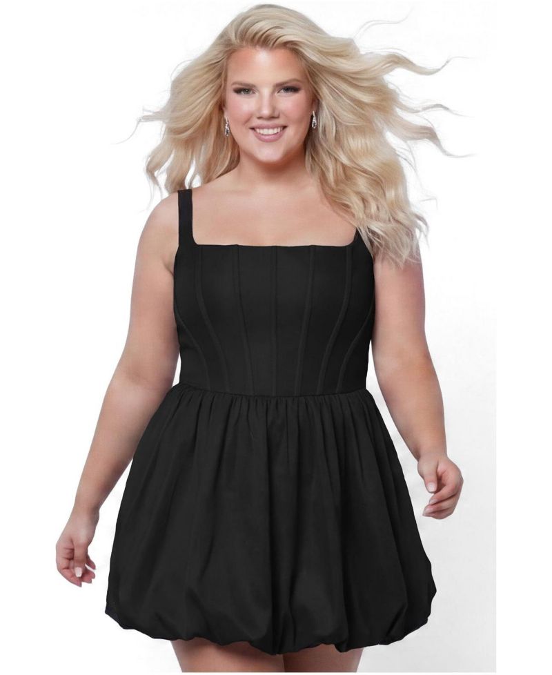 Plus Size Reverie Bubble-Hem Square-Neck Sleeveless Dress