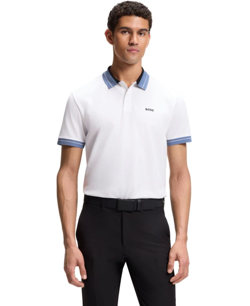 Men's Stretch Striped-Trim Polo Shirt