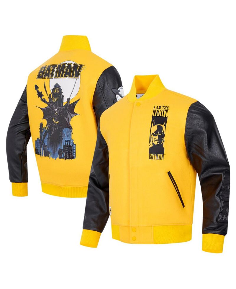 Men's Yellow Batman Comics I Am The Night Full-Zip Varsity Jacket
