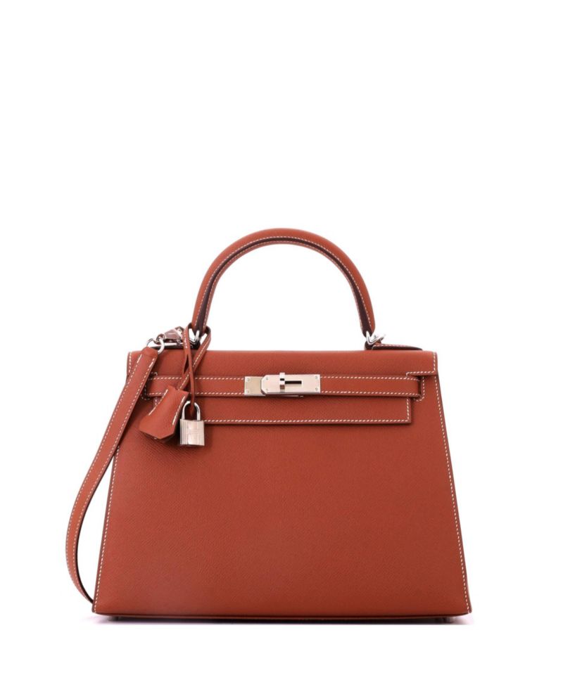 Kelly 28 Handbag Brown Epsom with Palladium Hardware