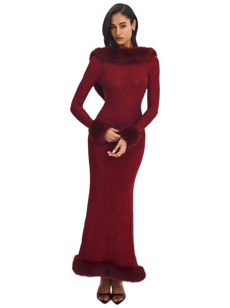 Women's Rhinestone Mesh Low Back Mermaid Gown