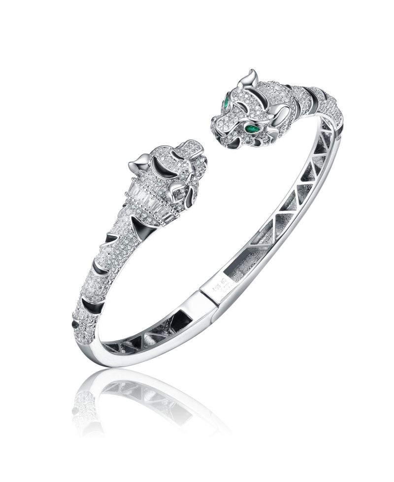White Gold Plated Bendable Panther Bangle Bracelet
