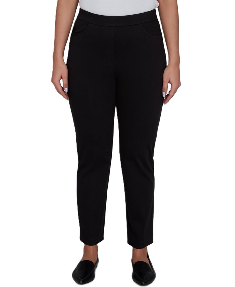 Petite Travel Advisory Pull-On Straight-Leg Knit Twill Pants