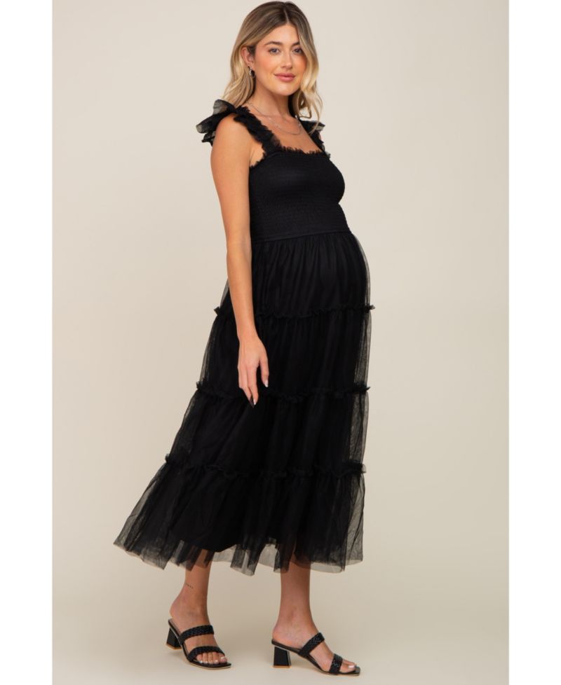 Women's Jade Smocked Mesh Ruffle Accent Midi Dress