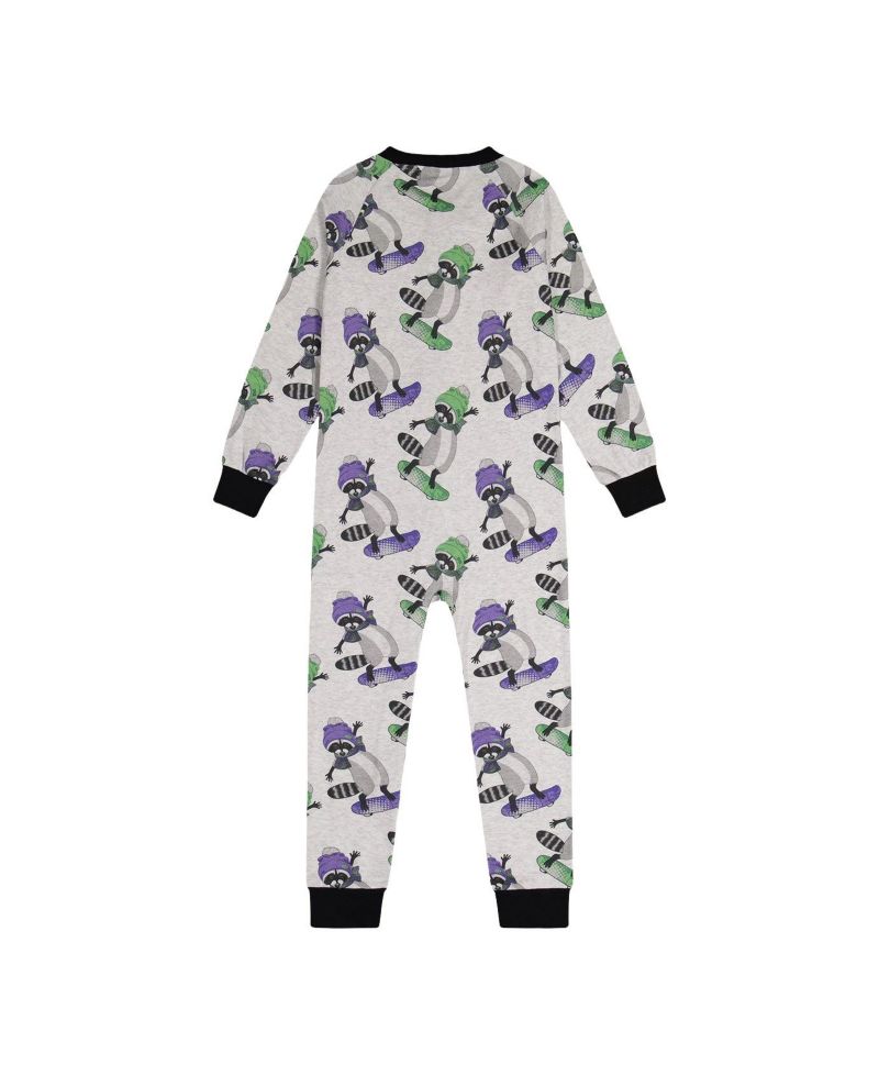 Little Boys 6-12 Cotton One Piece Pajama Beige Raccoon Print