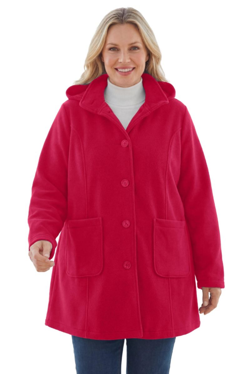 Plus Size Hooded A-Line Fleece Coat