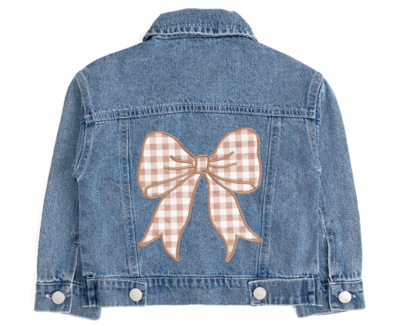 Little Girls Gingham Bow Patch Denim Jacket