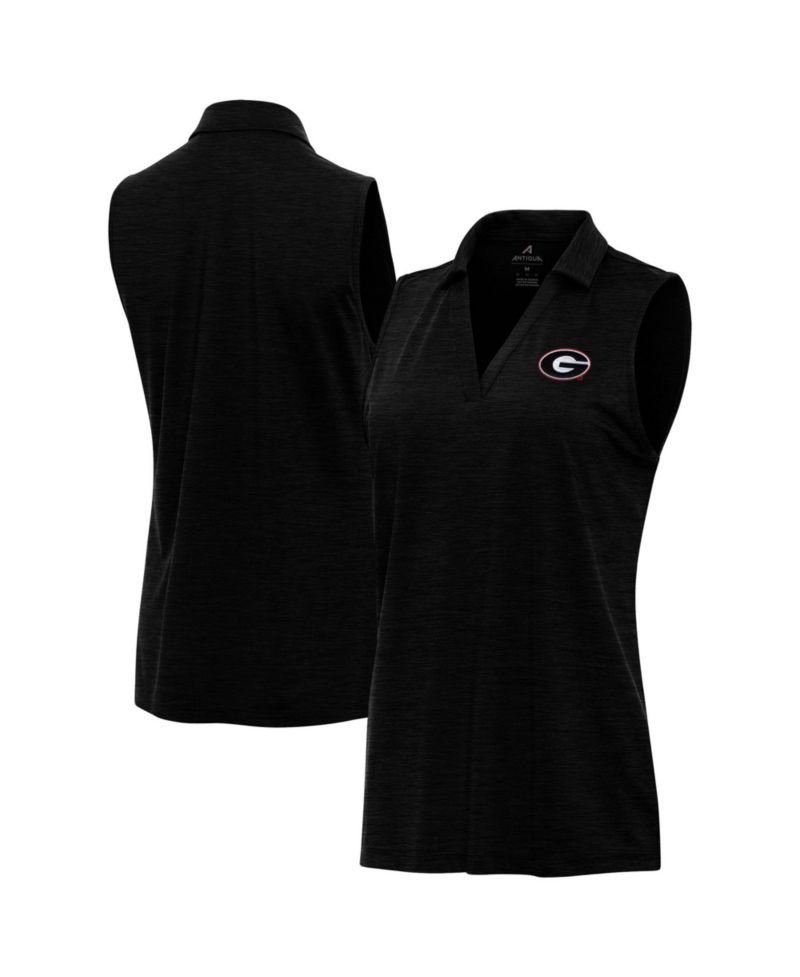 Women's Heather Black Georgia Bulldogs Layout Sleeveless V-Neck Polo Shirt