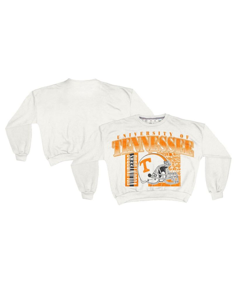 Women's White Tennessee Volunteers Oversized Janice Retro Waist-Length Sweatshirt