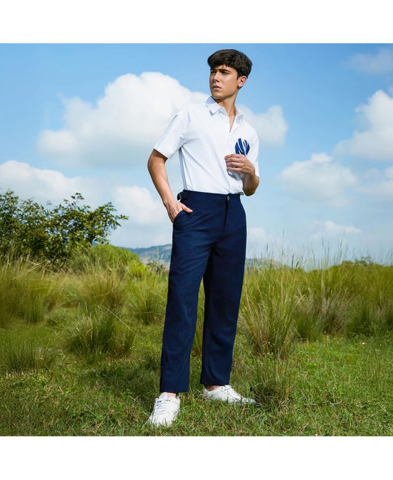 Men's Navy Blue Tailored Waffle Trousers